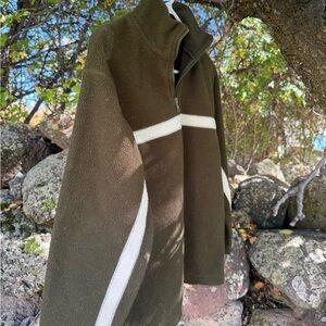 Olive Green Fleece Pullover with White Stripes